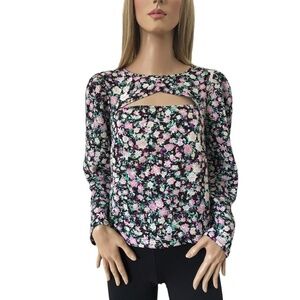 VERO MODA Floral Blouse Top Shirt Keyhole Cut Out Front Long Sleeve NWOT